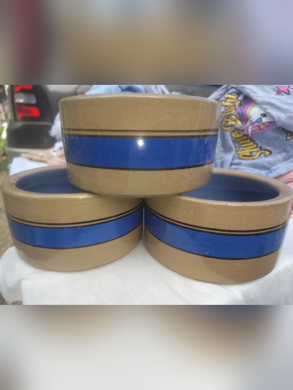 Set of 3 Bretby Of England Stoneware Bowls with Blue Band